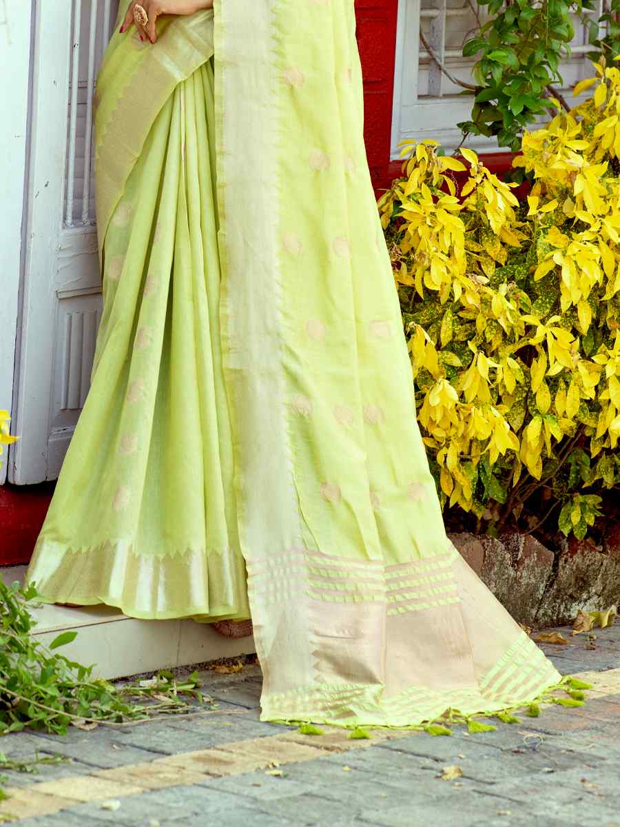 Pista Assam Silk Handwoven Wedding Festival Heavy Border Saree