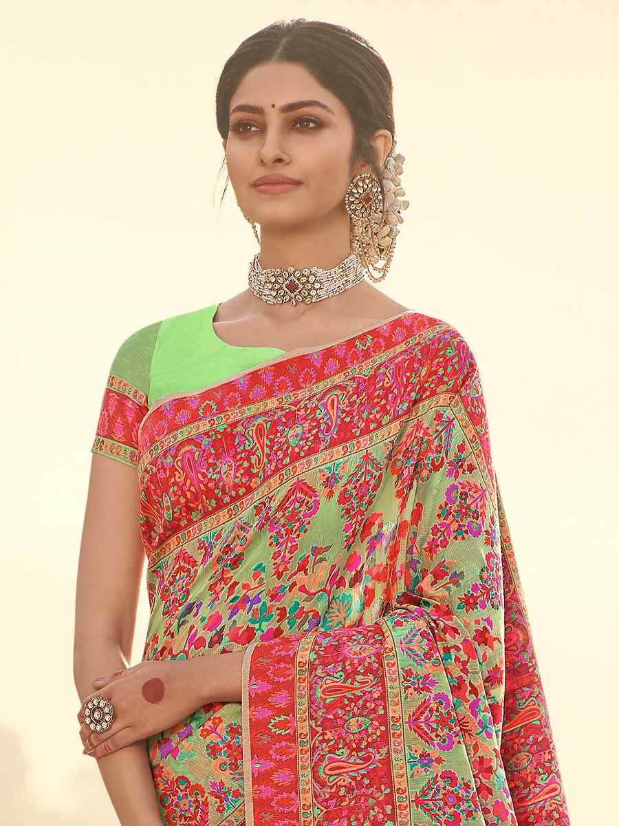 Pista Banarasi Kora Silk Printed Festival Party Contemporary Saree