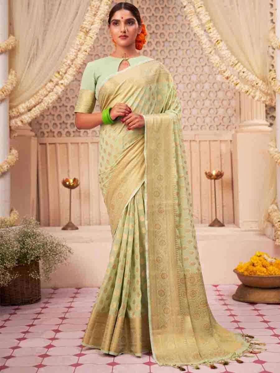 Pista Banarasi Soft Silk Handwoven Wedding Festival Heavy Border Saree