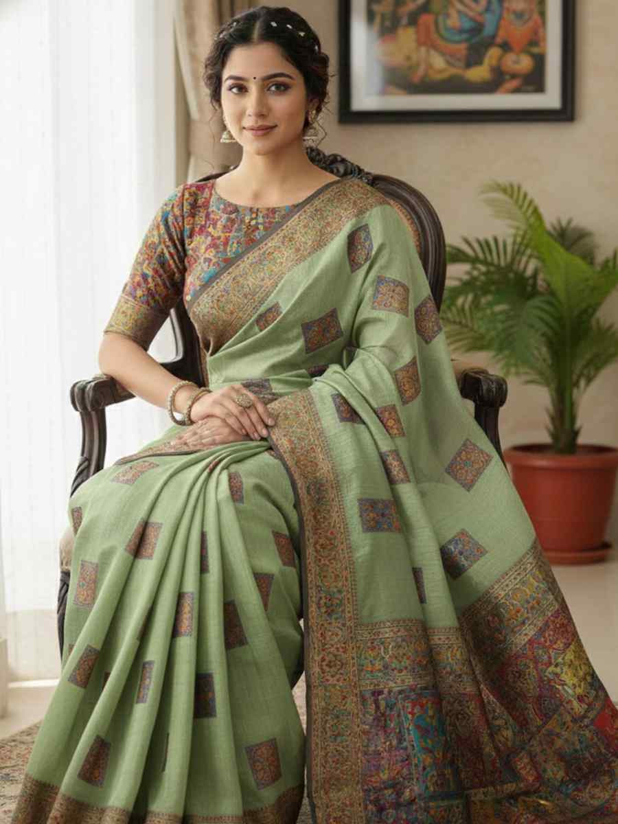 Pista Banarasi Soft Silk Zari Handwoven Casual Reception Festival Wedding Fancy Classic Style Sarees