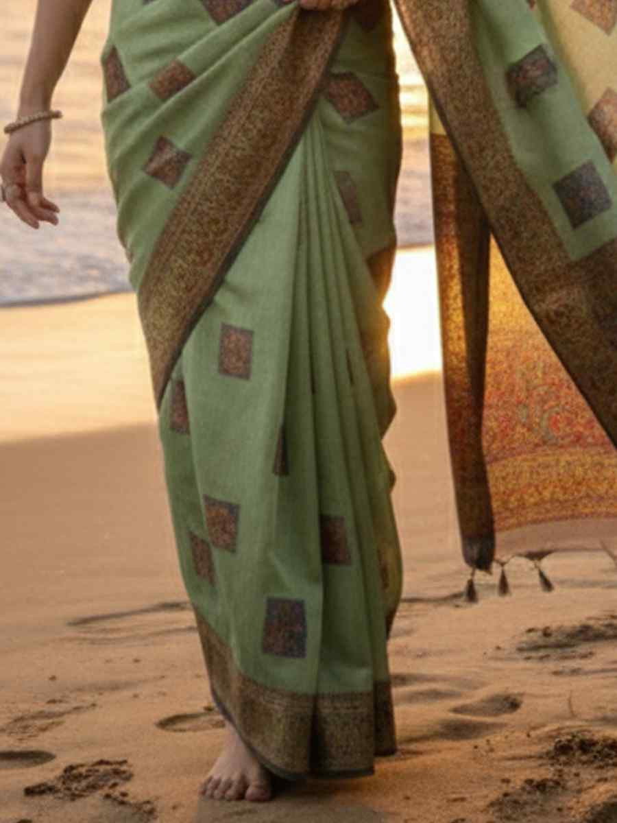 Pista Banarasi Soft Silk Zari Handwoven Casual Reception Festival Wedding Fancy Classic Style Sarees