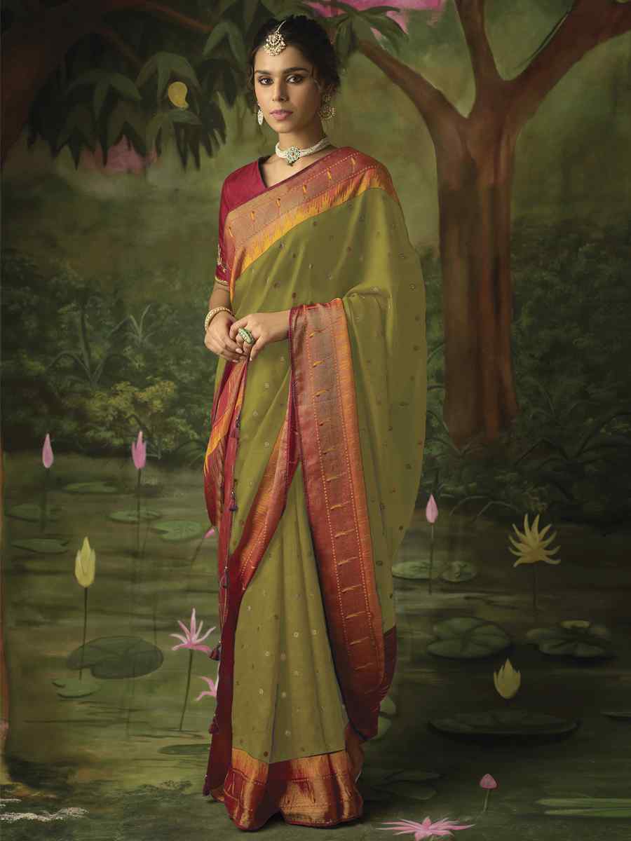 Pista Brasso Embroidered Party Festival Classic Style Saree