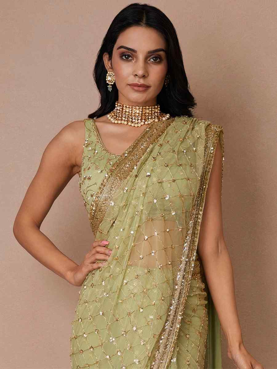 Pista Butterfly Soft Net Sequins Party Festival Classic Style Saree