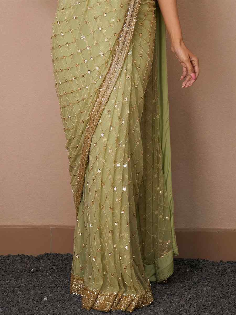 Pista Butterfly Soft Net Sequins Party Festival Classic Style Saree