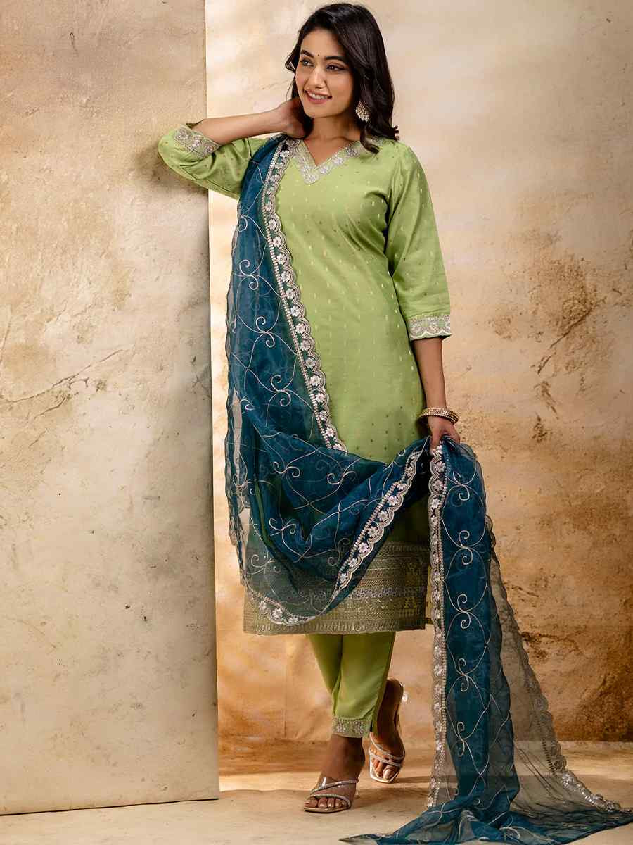 Pista Chanderi Silk Embroidered Party Casual Ready Pant Salwar Kameez