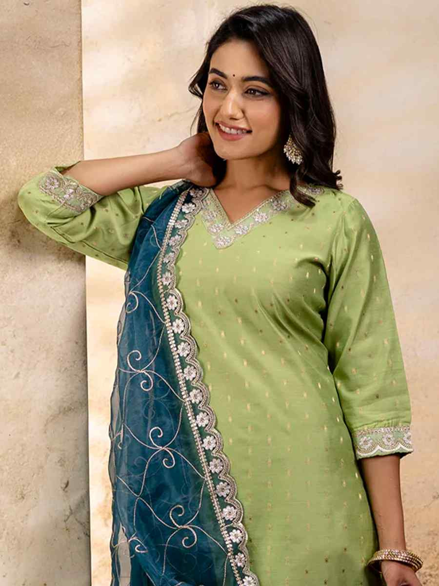 Pista Chanderi Silk Embroidered Party Casual Ready Pant Salwar Kameez