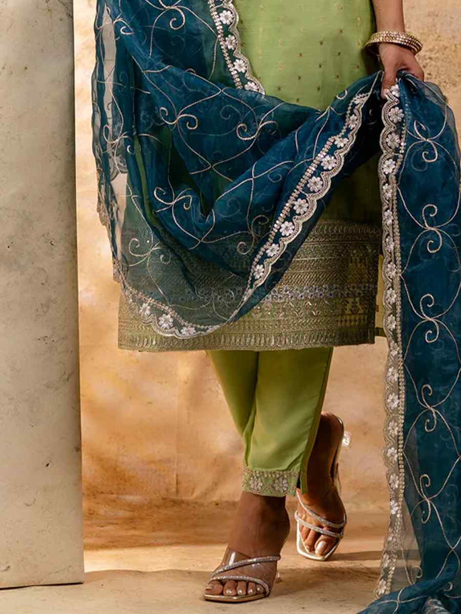 Pista Chanderi Silk Embroidered Party Casual Ready Pant Salwar Kameez