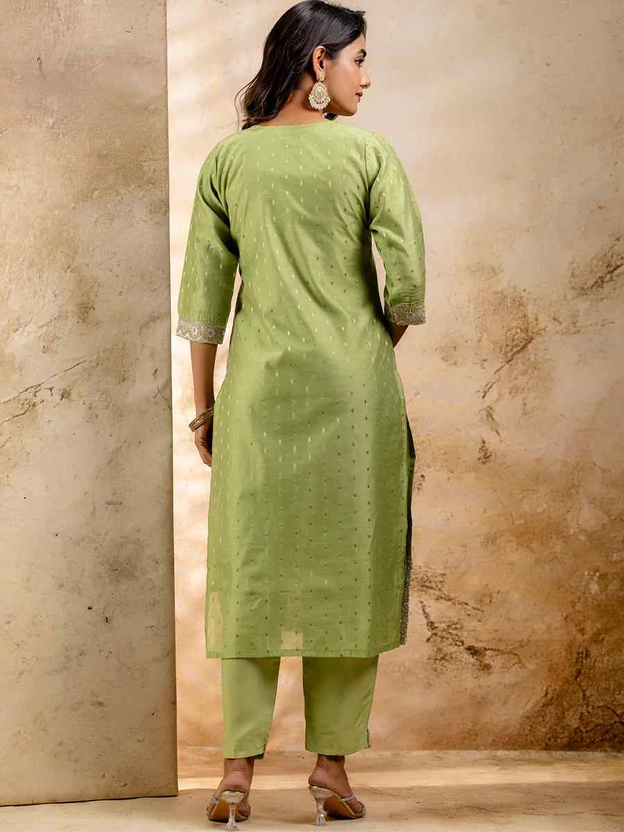 Pista Chanderi Silk Embroidered Party Casual Ready Pant Salwar Kameez