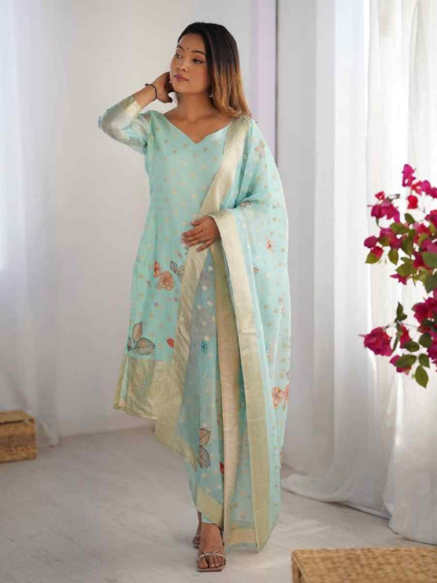 Pista Chanderi Silk Printed Festival Casual Ready Pant Salwar Kameez