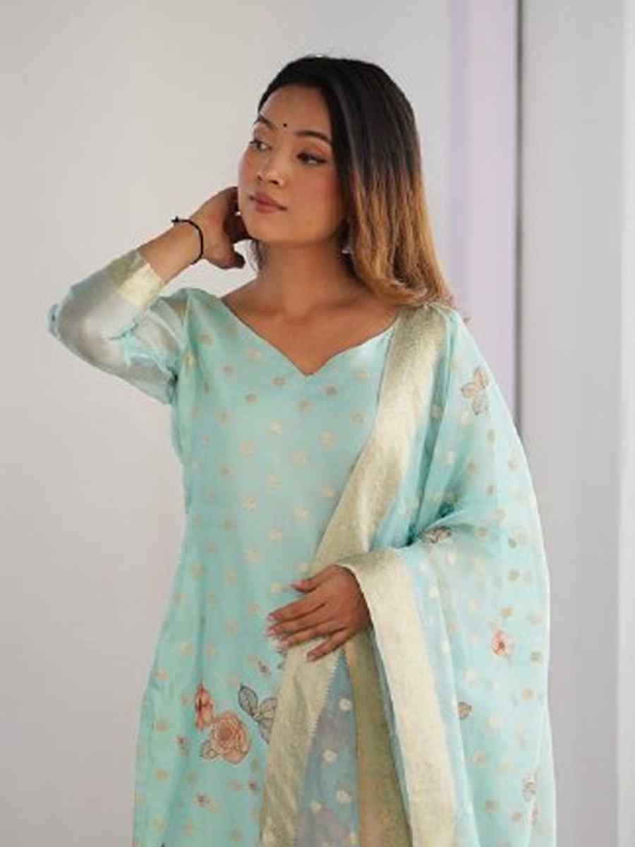 Pista Chanderi Silk Printed Festival Casual Ready Pant Salwar Kameez