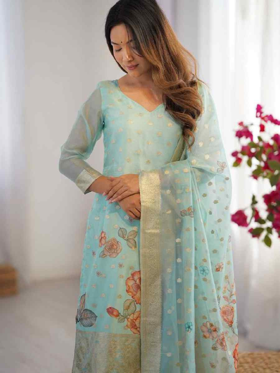 Pista Chanderi Silk Printed Festival Casual Ready Pant Salwar Kameez