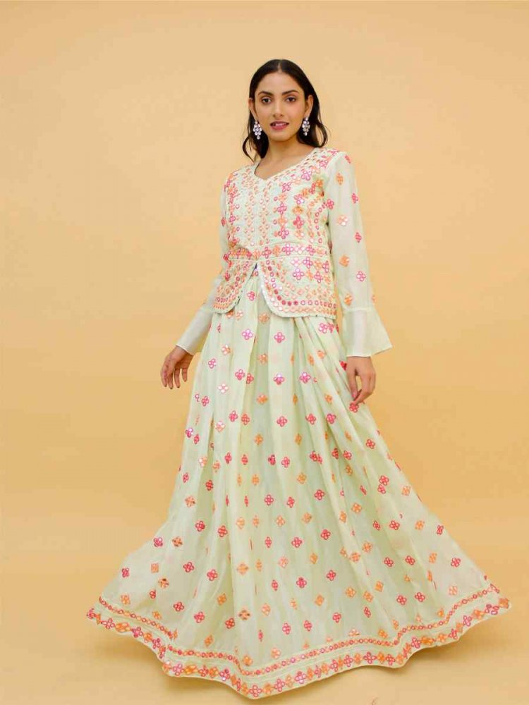 Pista Chinon Sequins Party Wedding Traditional Lehenga Choli