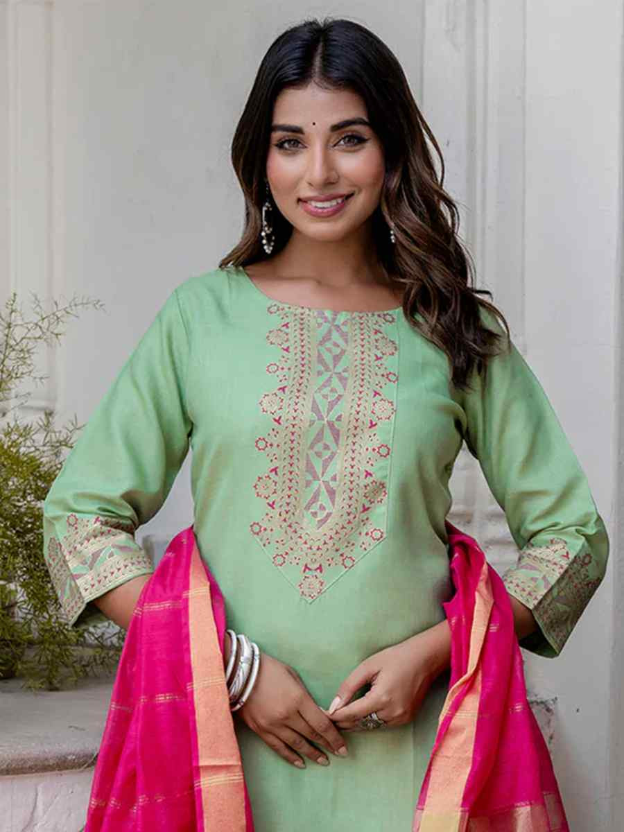 Pista Cotton Blend Embroidered Party Casual Ready Pant Salwar Kameez