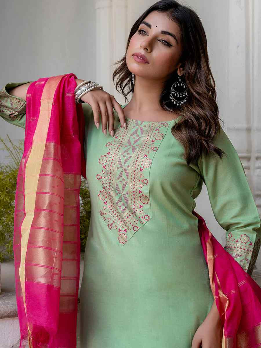 Pista Cotton Blend Embroidered Party Casual Ready Pant Salwar Kameez