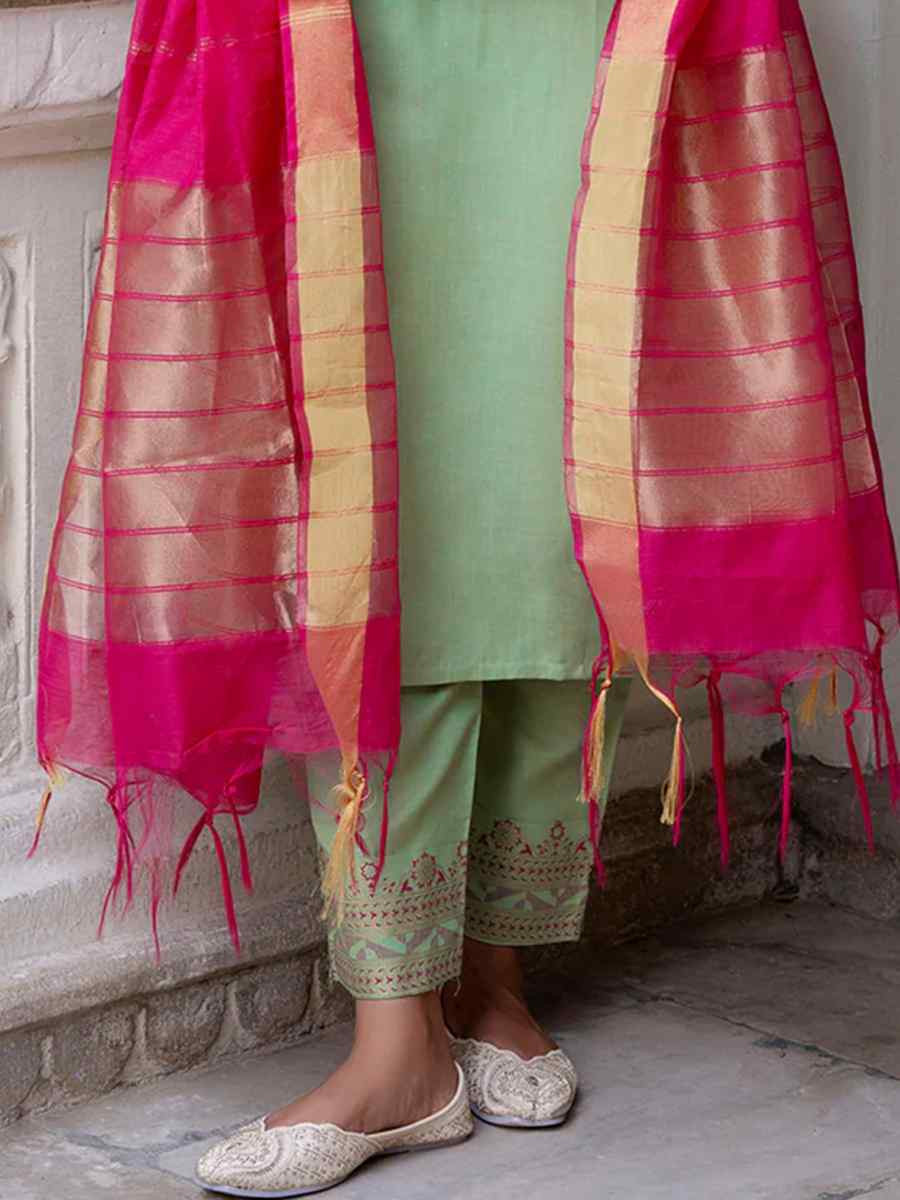 Pista Cotton Blend Embroidered Party Casual Ready Pant Salwar Kameez