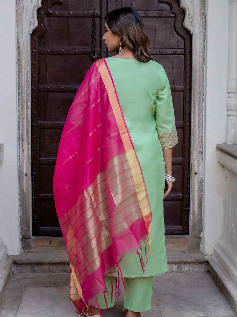 Pista Cotton Blend Embroidered Party Casual Ready Pant Salwar Kameez