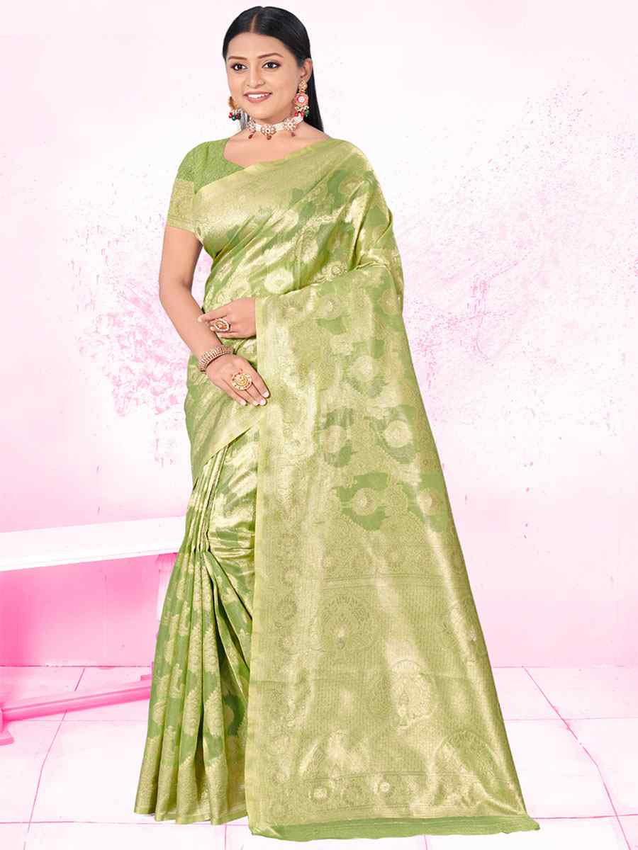 Pista Cotton Handwoven Wedding Festival Heavy Border Saree