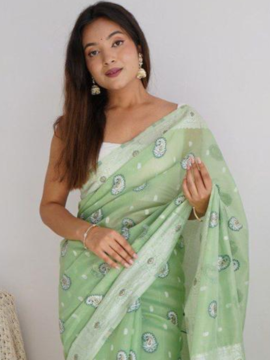 Pista Cotton Printed Casual Festival Contemporary Saree