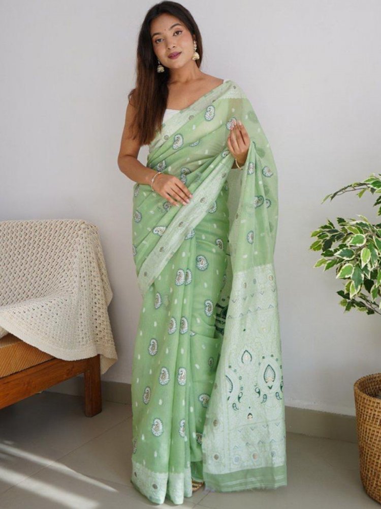 Pista Cotton Printed Casual Festival Contemporary Saree