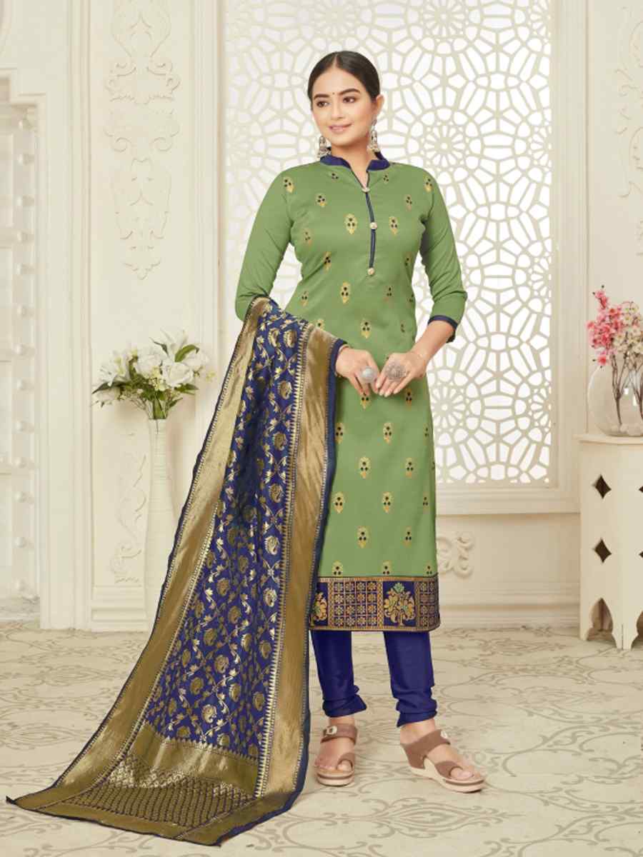 Pista Cotton Silk Blend Handwoven Wedding Festival Churidar Salwar Kameez