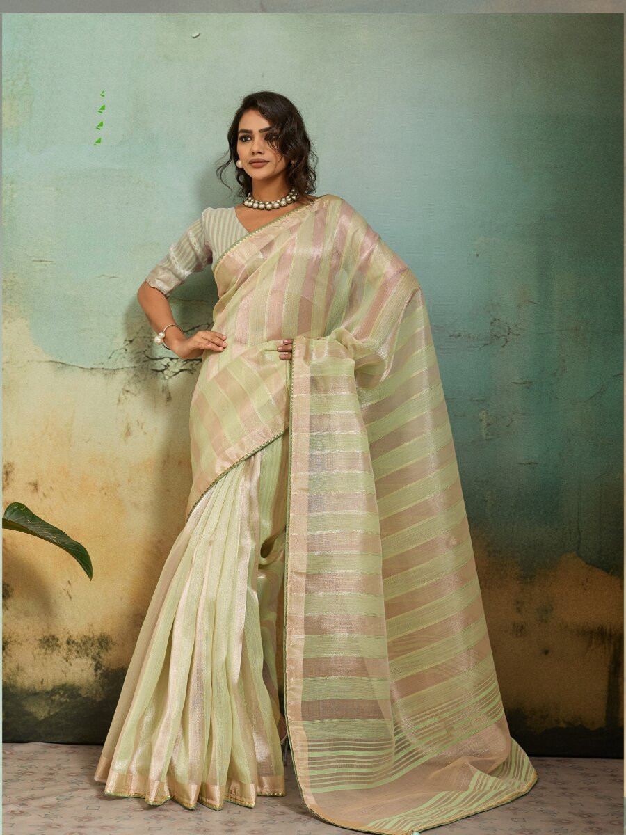 Pista Cotton Silk Blend Zari Weaving Wedding Reception Party Festival Casual Heavy Border Sarees