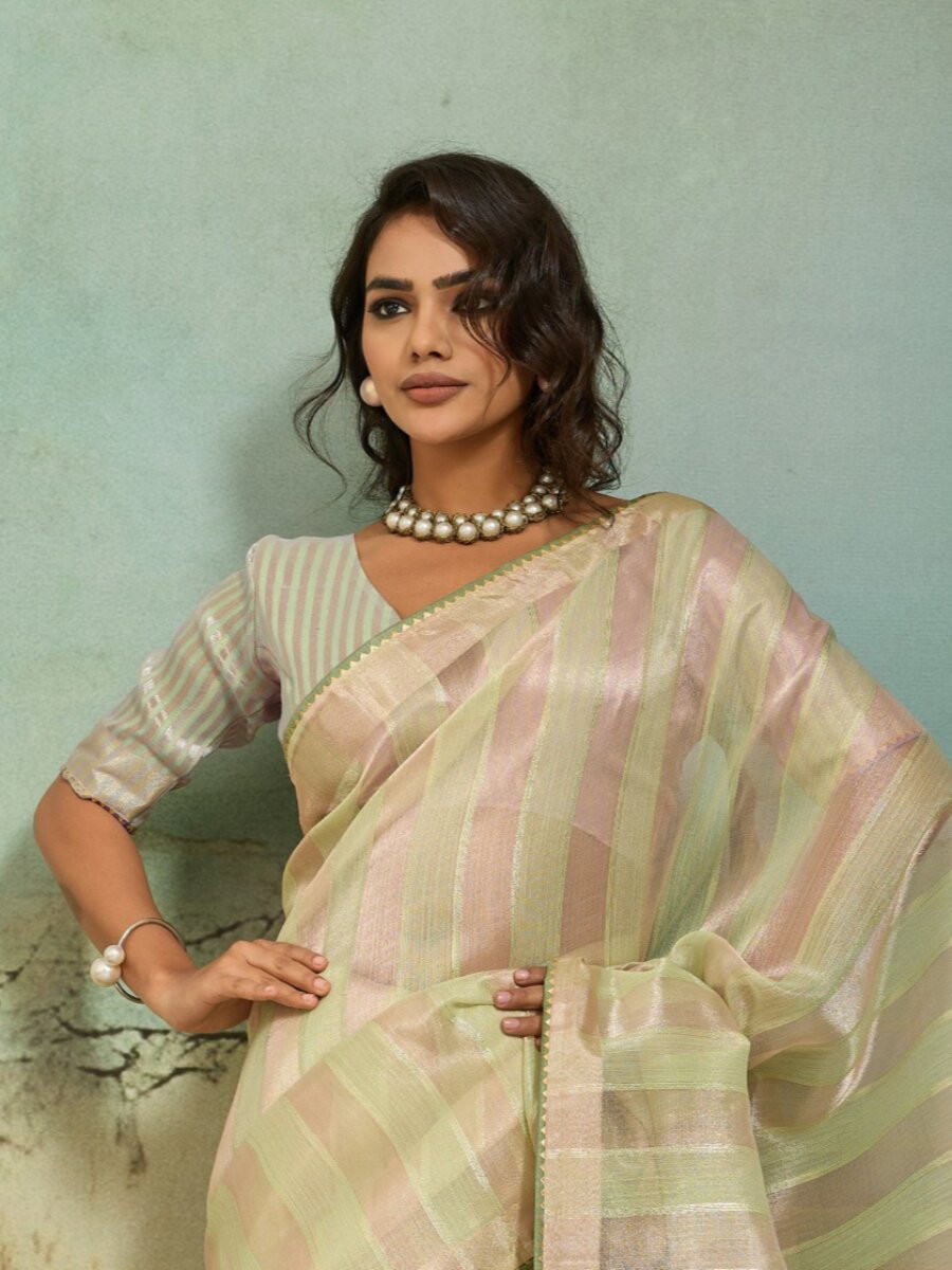 Pista Cotton Silk Blend Zari Weaving Wedding Reception Party Festival Casual Heavy Border Sarees