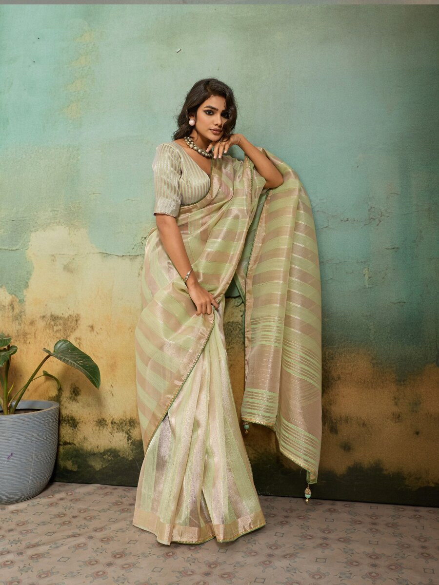 Pista Cotton Silk Blend Zari Weaving Wedding Reception Party Festival Casual Heavy Border Sarees