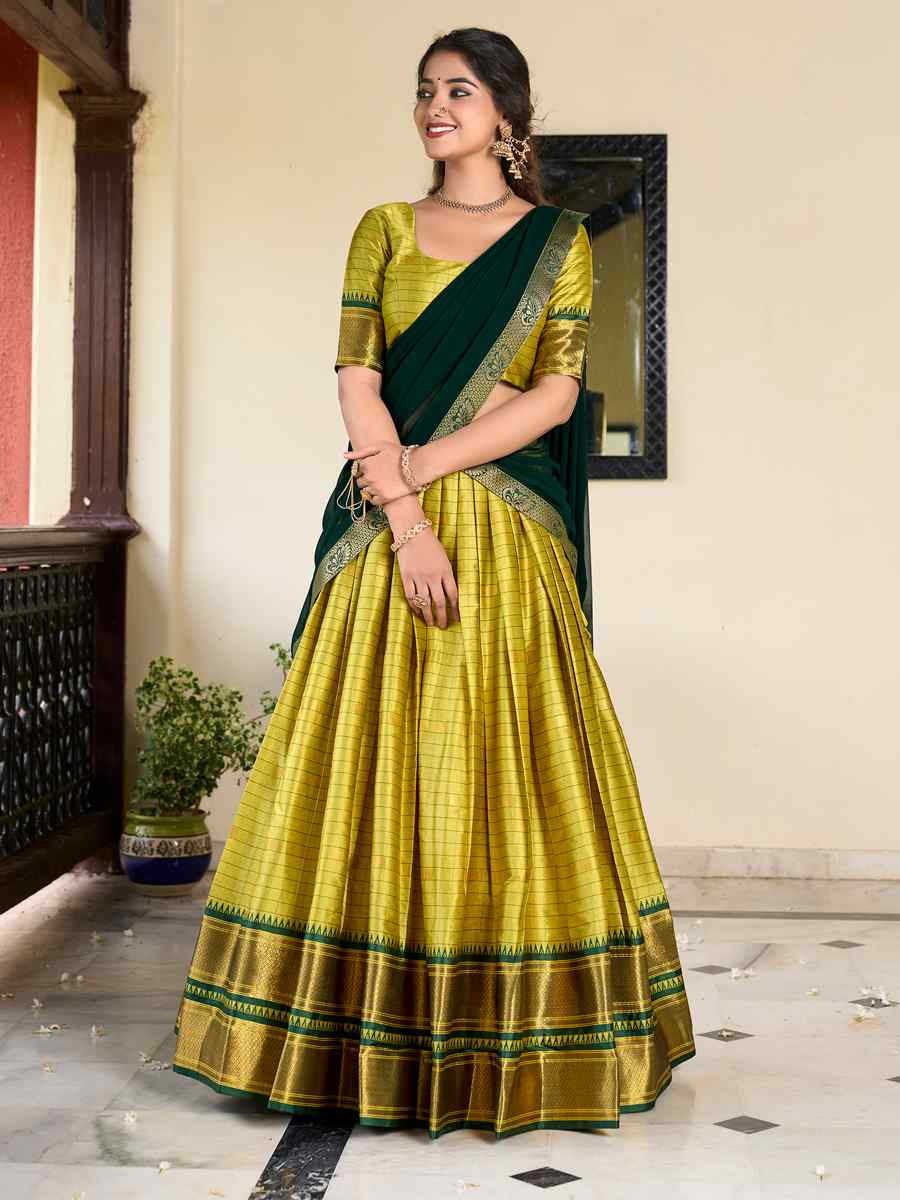 Pista Cotton Silk Handwoven Reception Wedding Lehenga Choli