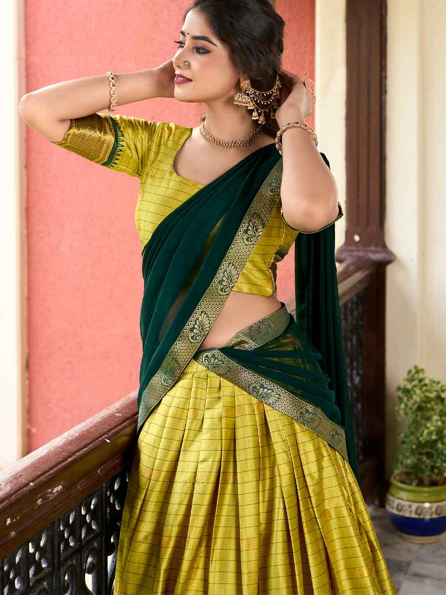Pista Cotton Silk Handwoven Reception Wedding Lehenga Choli