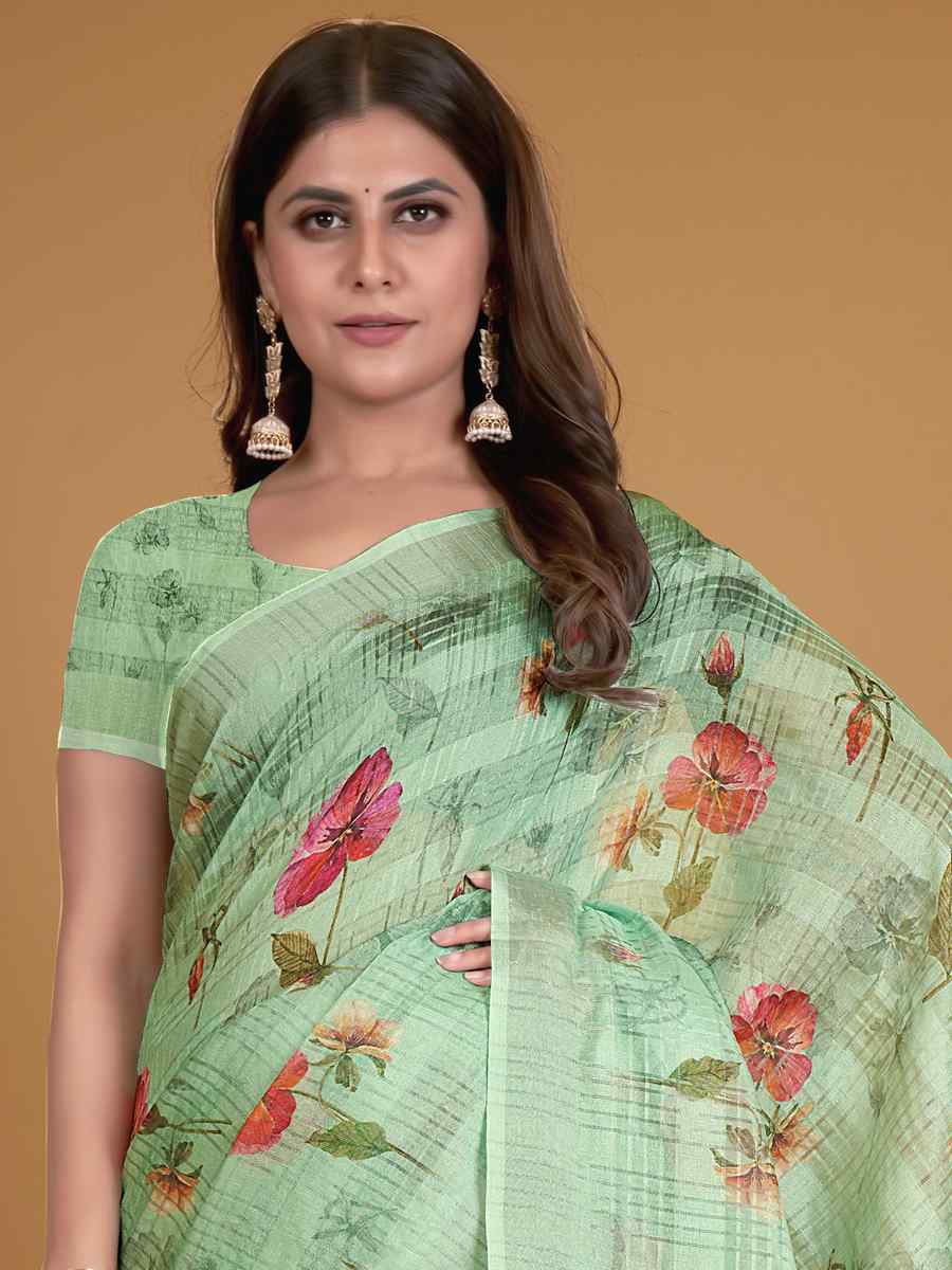 Pista Cotton Silk Printed Party Festival Classic Style Saree