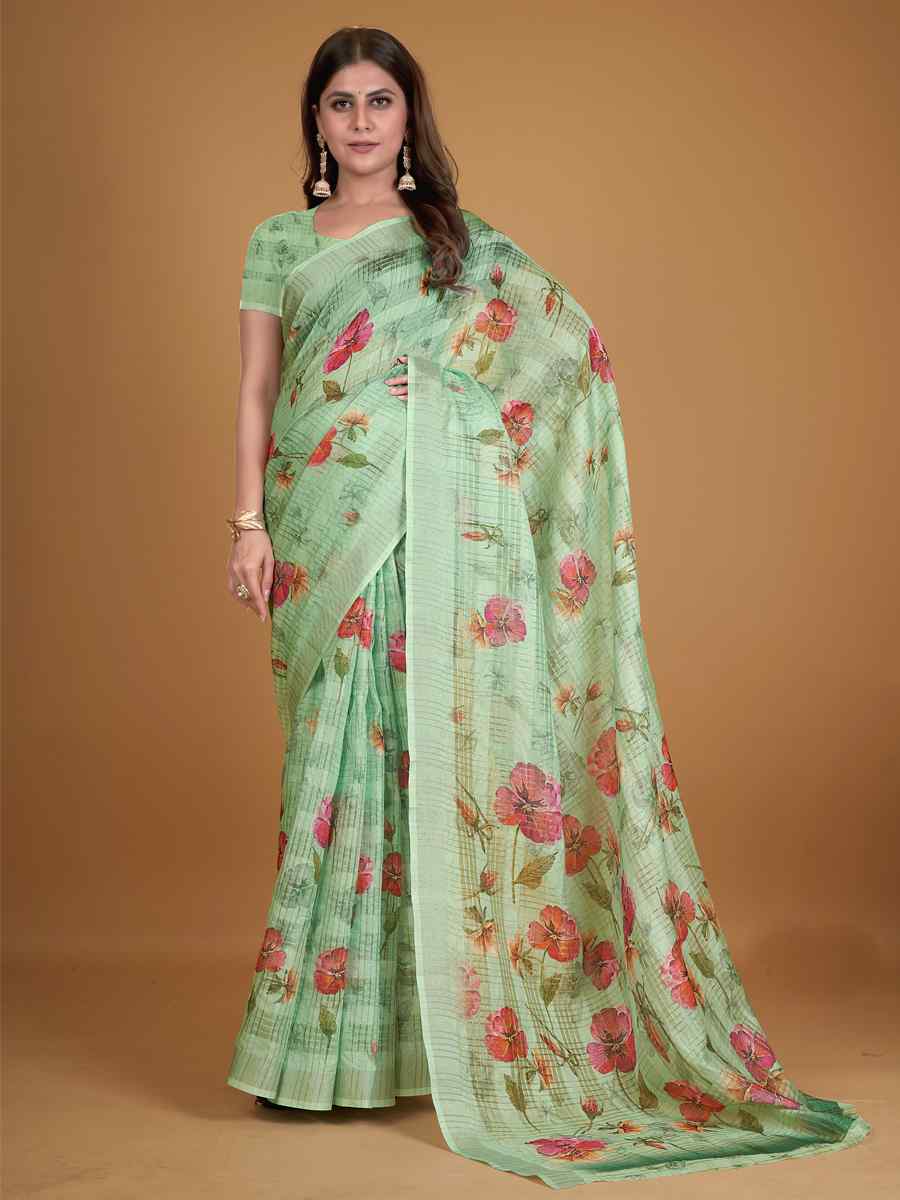 Pista Cotton Silk Printed Party Festival Classic Style Saree