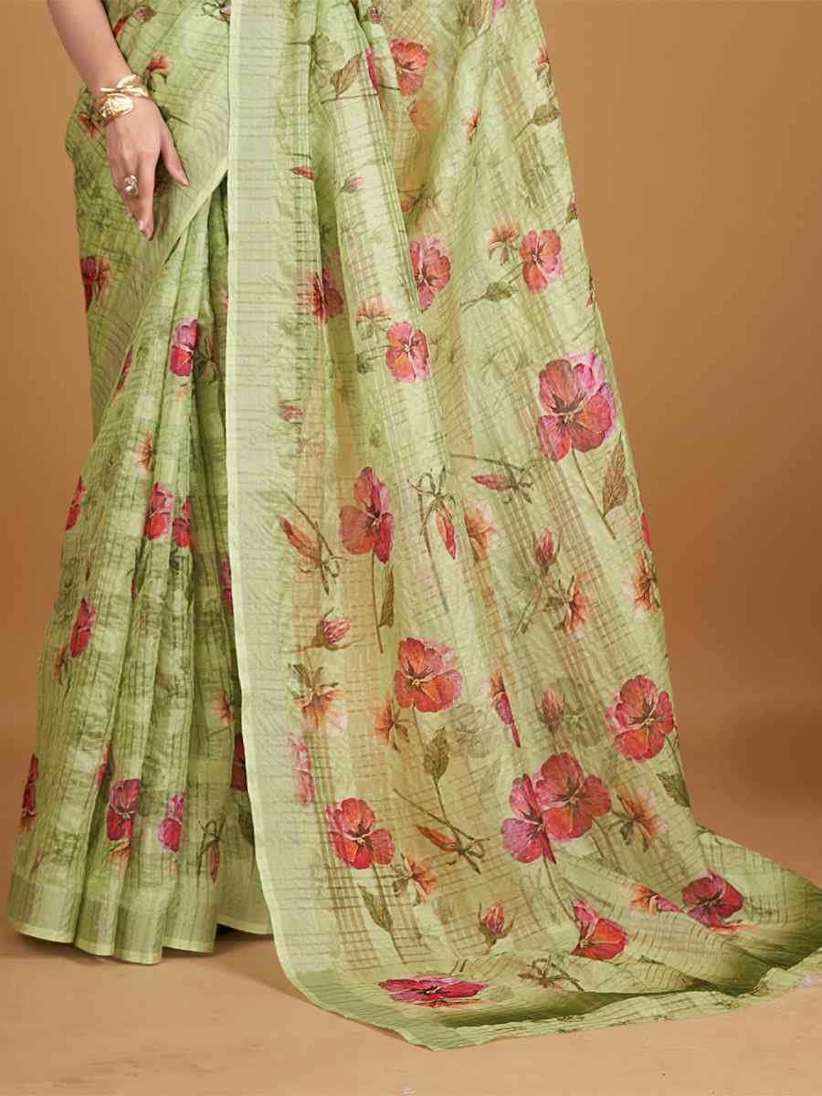 Pista Cotton Silk Printed Party Festival Classic Style Saree