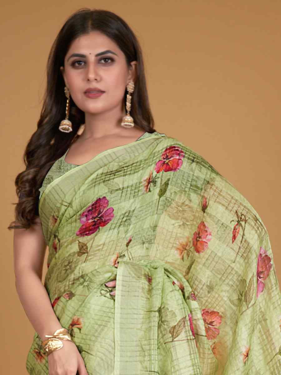 Pista Cotton Silk Printed Party Festival Classic Style Saree