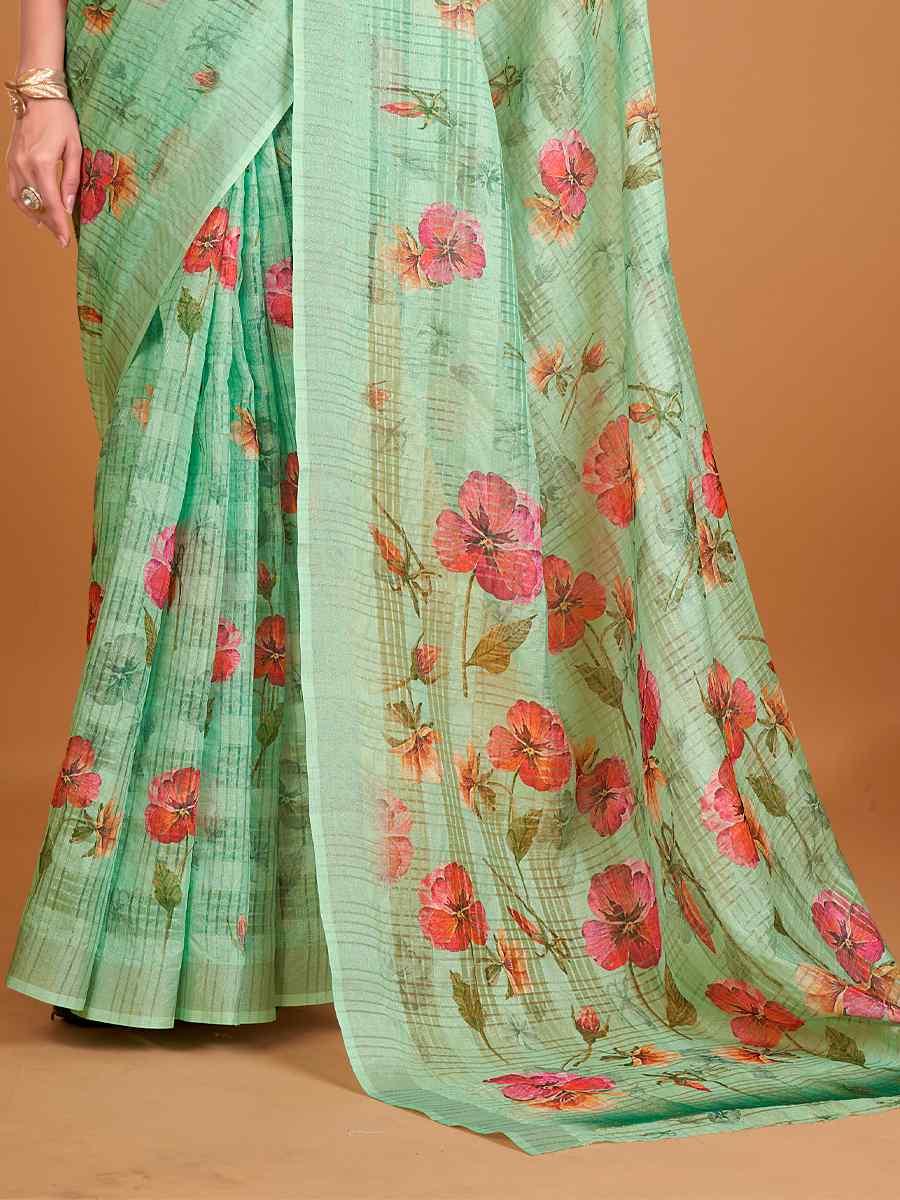 Pista Cotton Silk Printed Party Festival Classic Style Saree