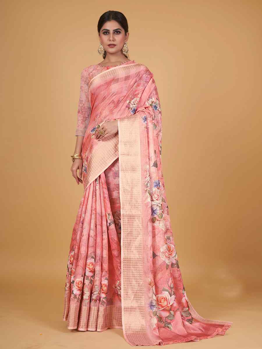 Pista Cotton Silk Printed Party Festival Heavy Border Saree