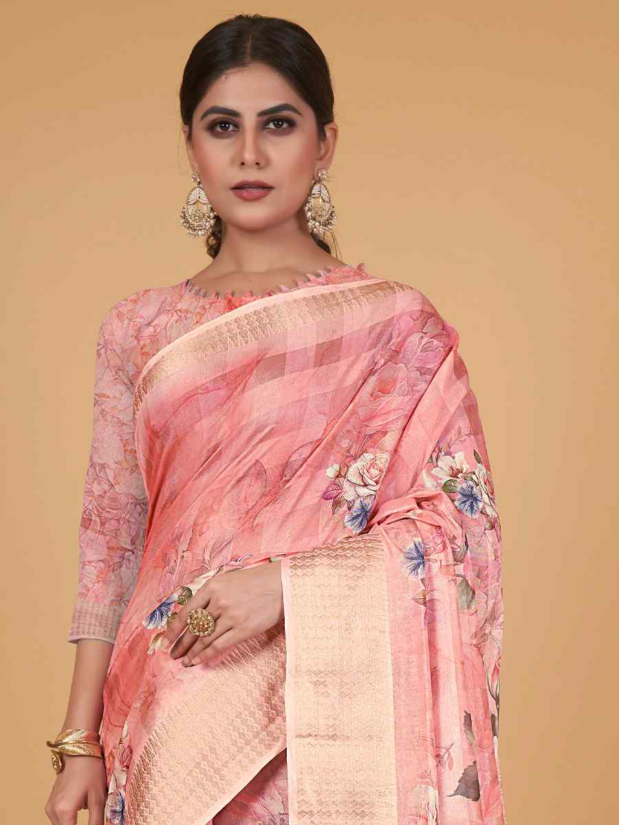 Pista Cotton Silk Printed Party Festival Heavy Border Saree