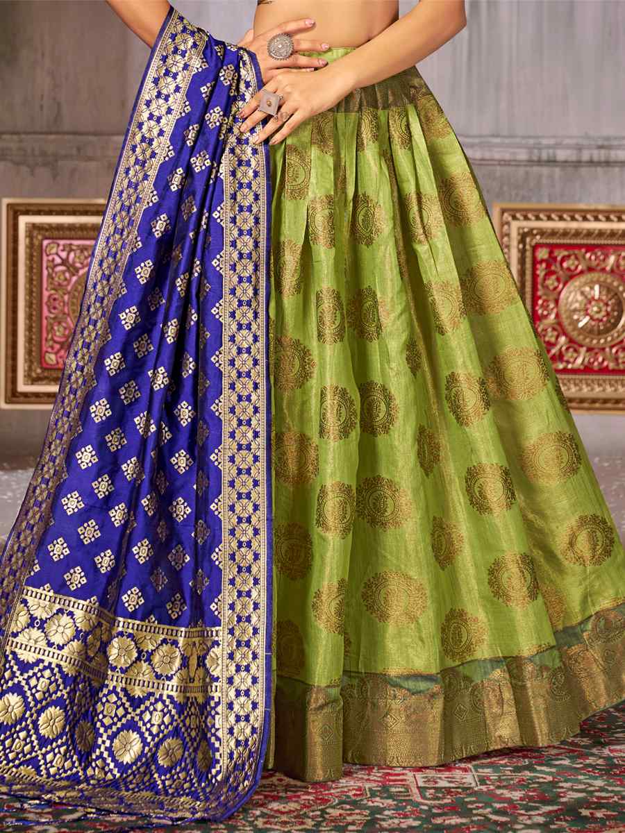 Pista Fancy Jaquard Silk Zardosi Mehendi Festival Circular Lehenga Choli