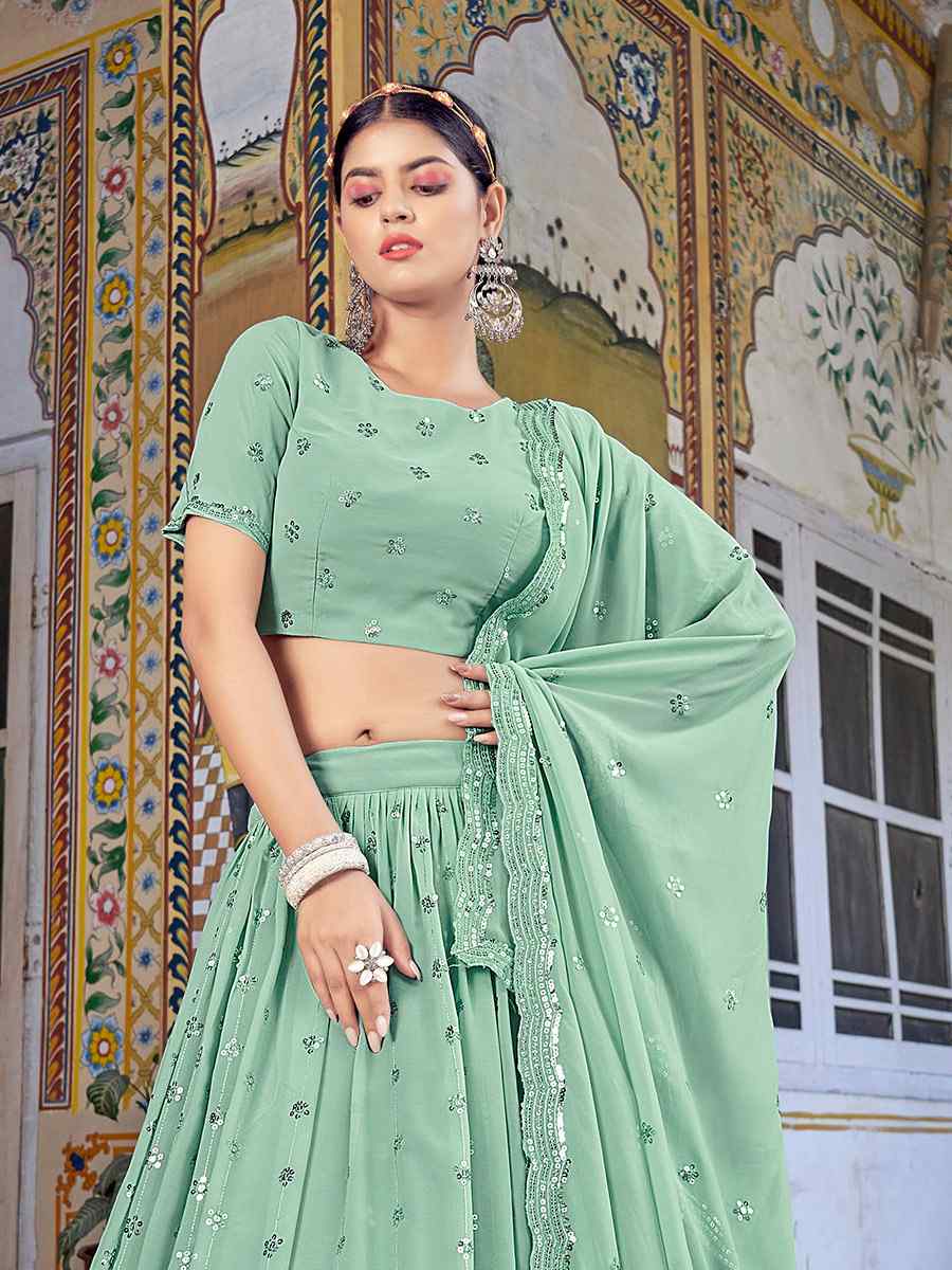 Pista Georegtte Embroidered Festival Party Wear Circular Lehenga Choli