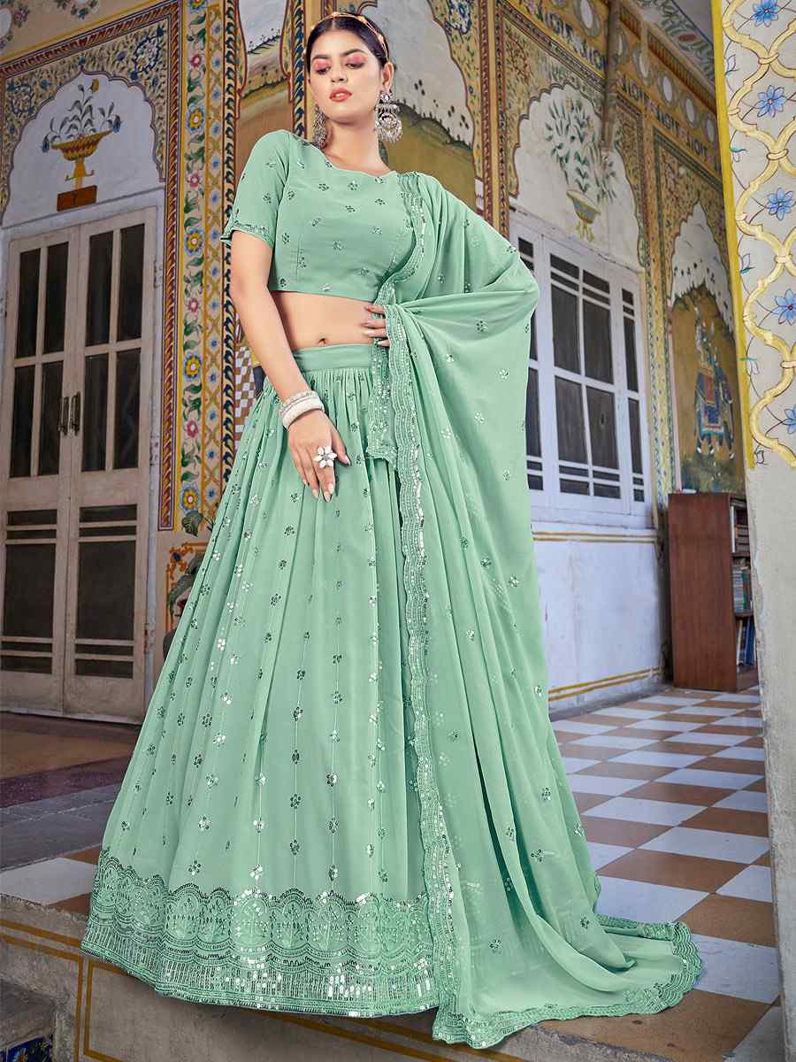 Pista Georegtte Embroidered Festival Party Wear Circular Lehenga Choli