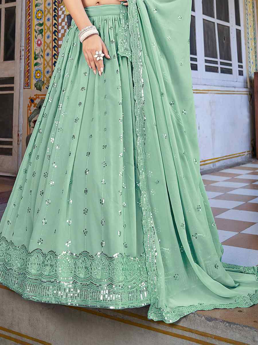 Pista Georegtte Embroidered Festival Party Wear Circular Lehenga Choli