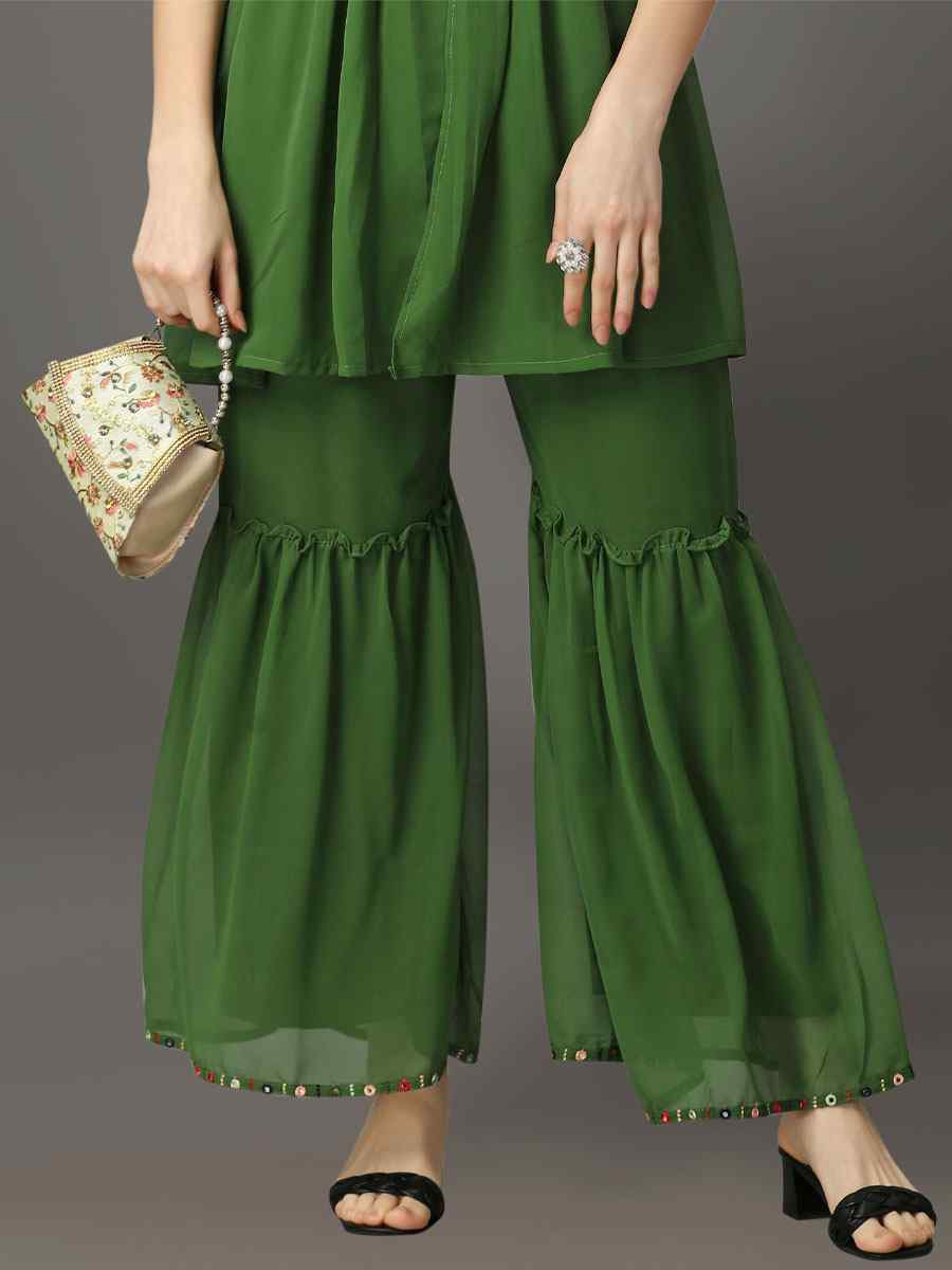 Pista Georgette Embroidered Festival Casual Kurti with Bottom