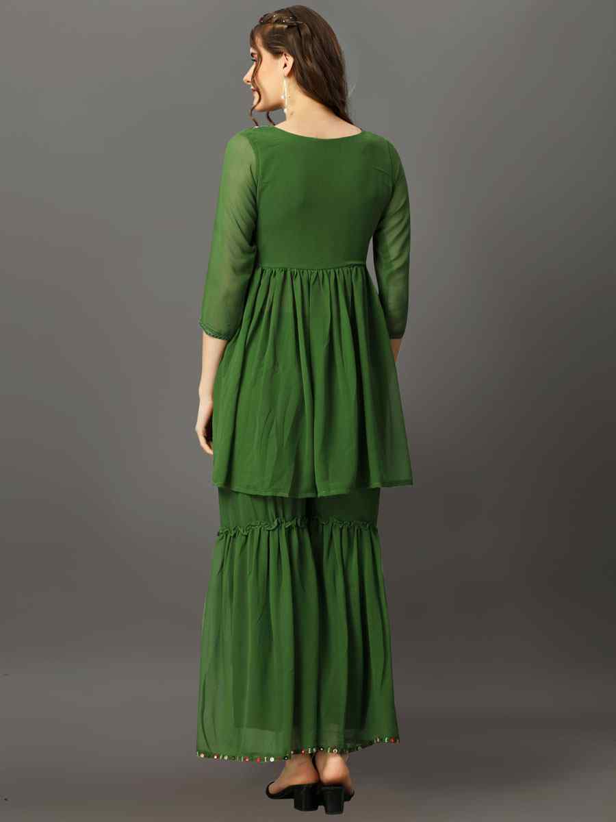 Pista Georgette Embroidered Festival Casual Kurti with Bottom