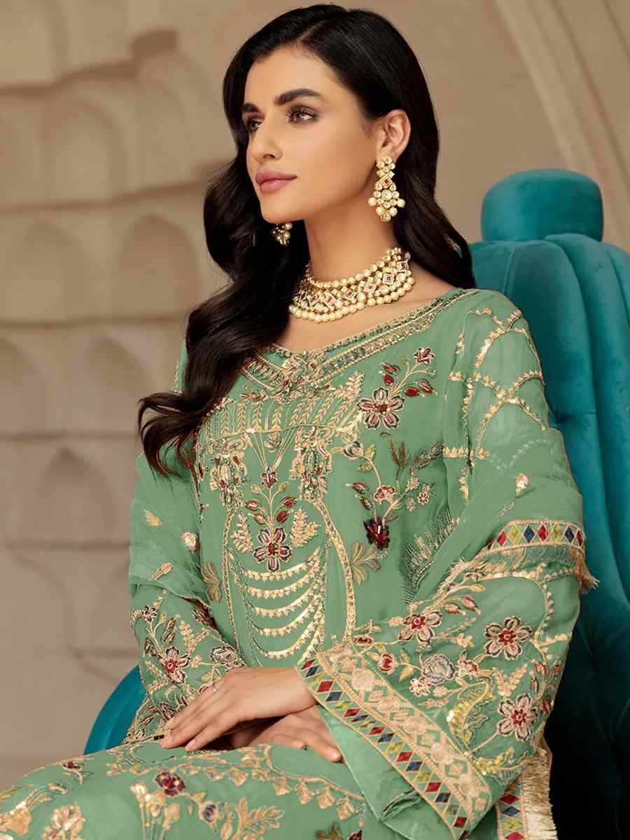 Pista Georgette Embroidered Festival Party Pant Salwar Kameez