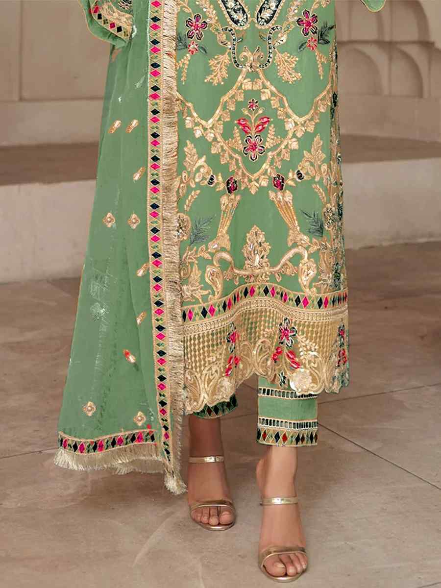 Pista Georgette Embroidered Festival Party Pant Salwar Kameez