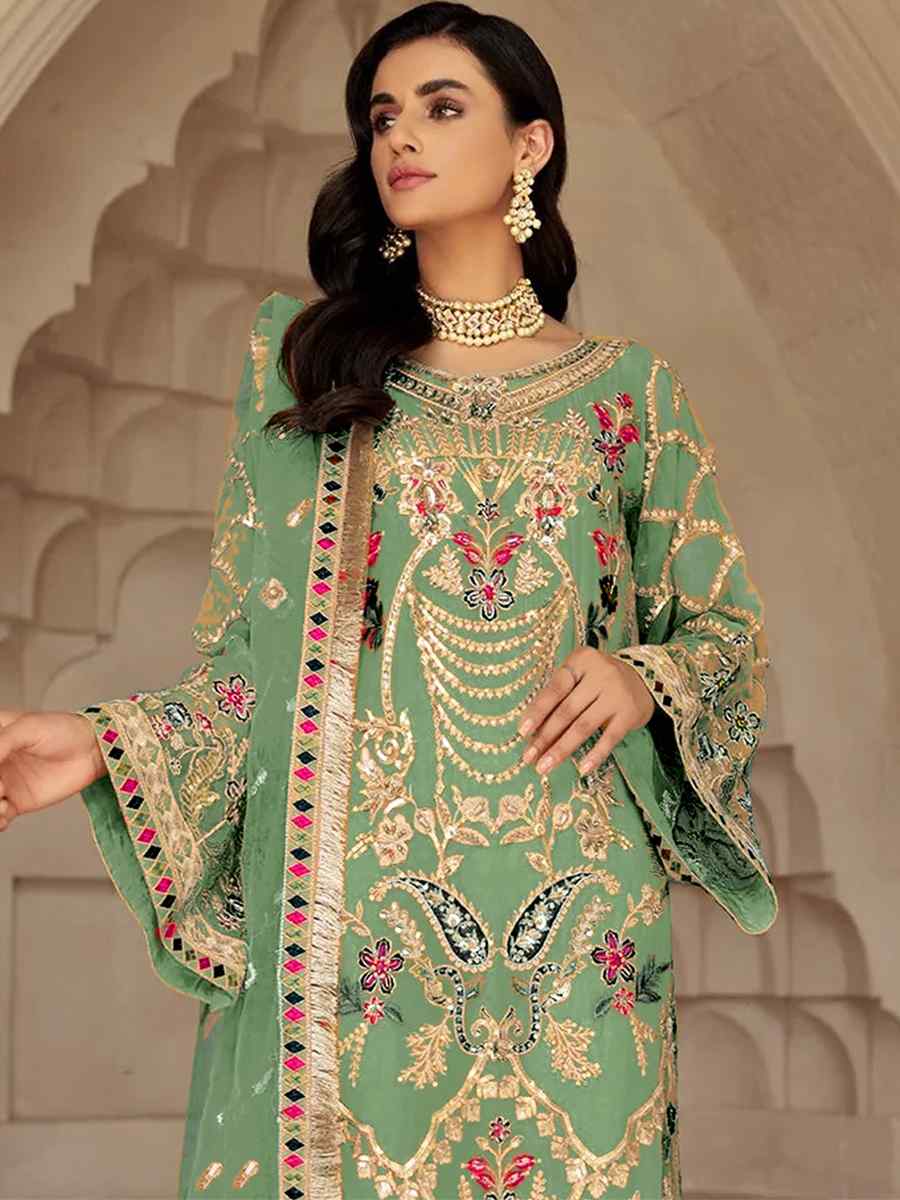 Pista Georgette Embroidered Festival Party Pant Salwar Kameez