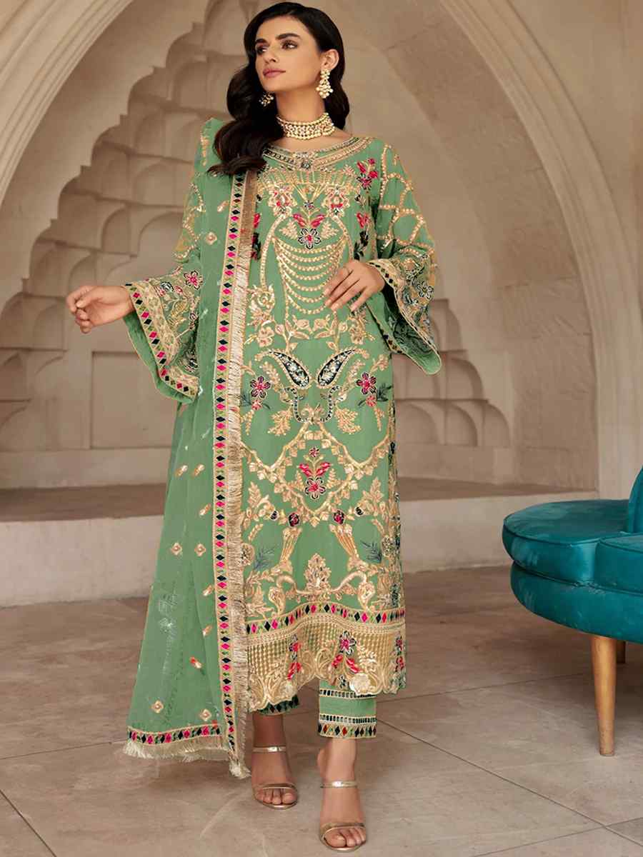 Pista Georgette Embroidered Festival Party Pant Salwar Kameez