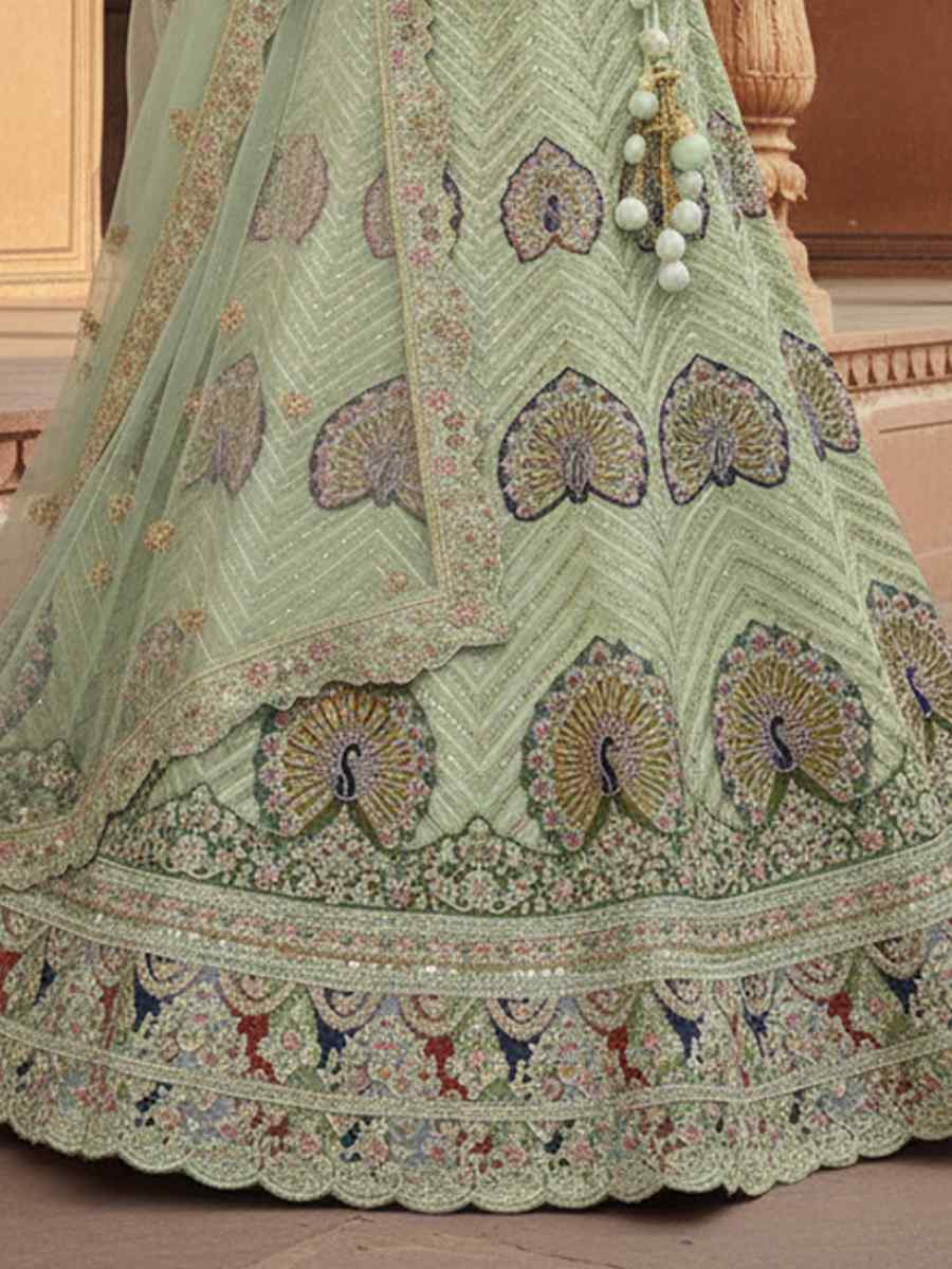 Pista Georgette Embroidered Wedding Reception Festival Heavy Border Lehenga Choli