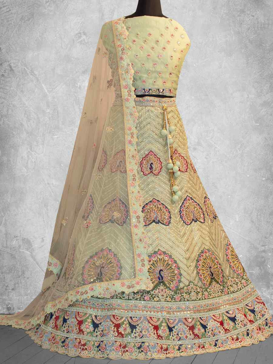Pista Georgette Embroidered Wedding Reception Festival Heavy Border Lehenga Choli