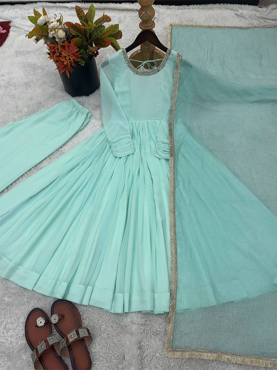 Pista Georgette Embroidery Zari Lace Wedding Party Festival Casual Ready Anarkali Palazzo Pant Salwar Kameez
