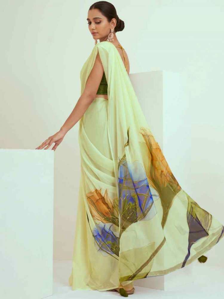 Pista Georgette Printed Casual Festival Contemporary Saree